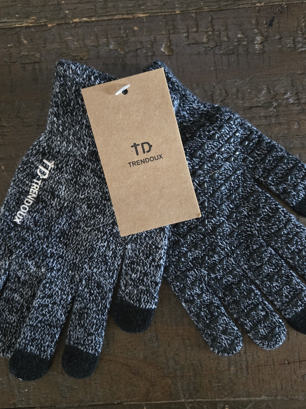 TRENDOUX Touchscreen Winter Gloves Black Gray Knit Non-Slip Grip NWT